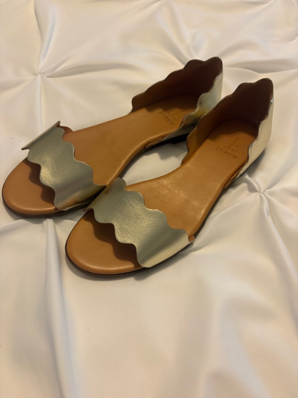 J. Crew Women's Scalloped Metallic Leather D'Orsay Sandals in Gold